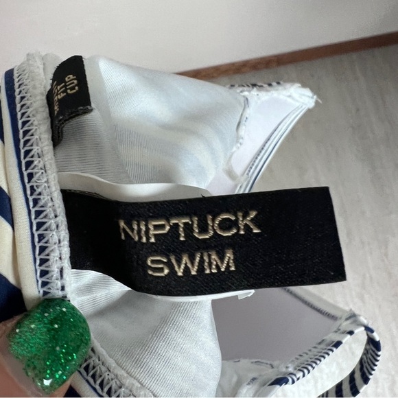 Niptuck swim swimsuit navy white stripe tummy control swimsuit size 8 - Picture 9 of 13